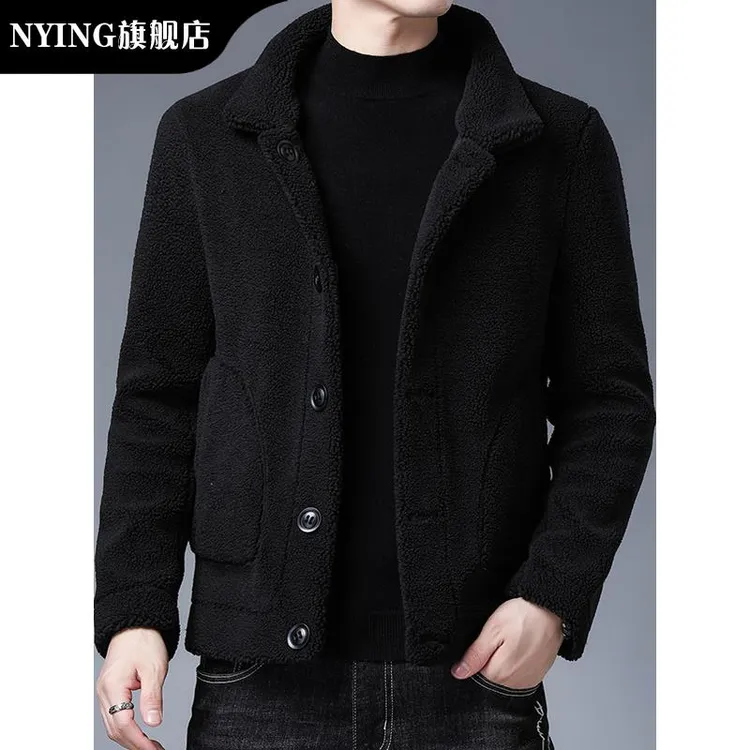 NYING男2025秋冬季加厚保暖翻领夹克中青年潮流时尚百搭韩版上衣