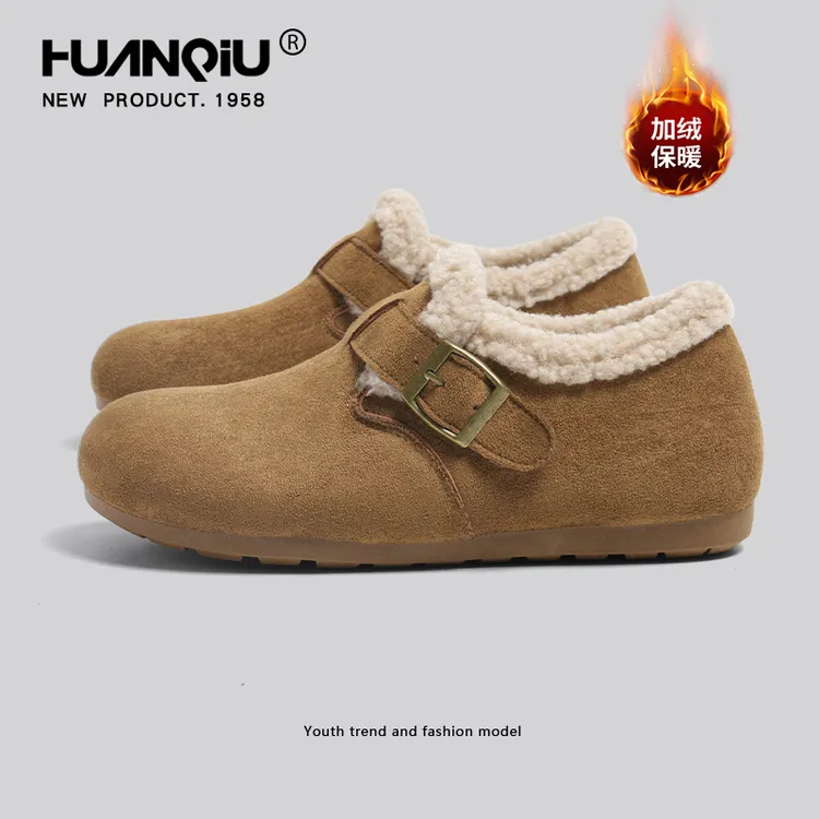 环球保暖加绒毛毛扣带勃肯雪地靴女款2025新款冬季舒适一脚蹬棉zb