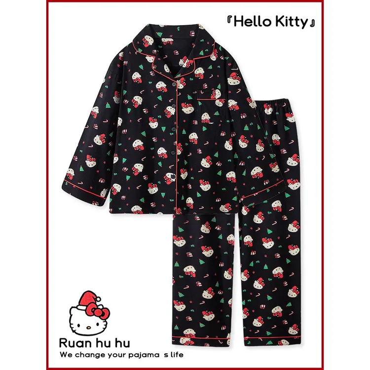 满印hellokitty可爱睡衣女纯棉长袖春秋2025新款青少年家居服套装