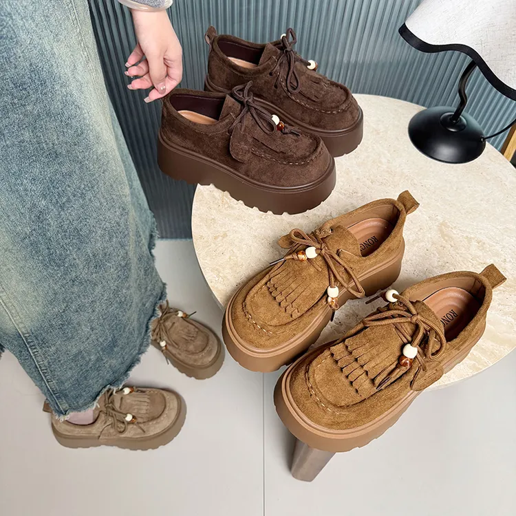 暮秋秋厚底复古袋鼠鞋2025秋夏季小个子增高乐福鞋休闲软底穆勒鞋