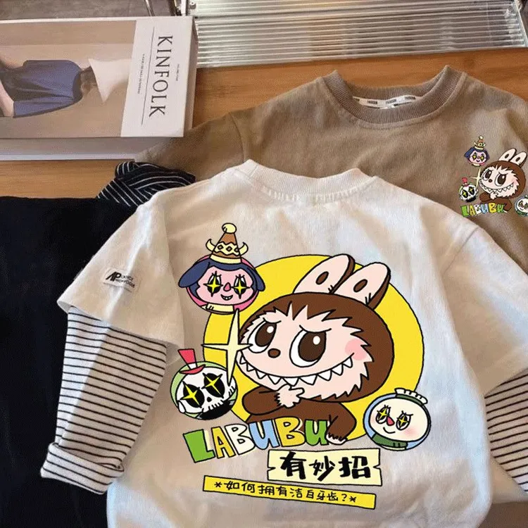 纯棉男童长袖T恤拉布布儿童打底衫春秋款小童上衣T宝宝秋装假两件