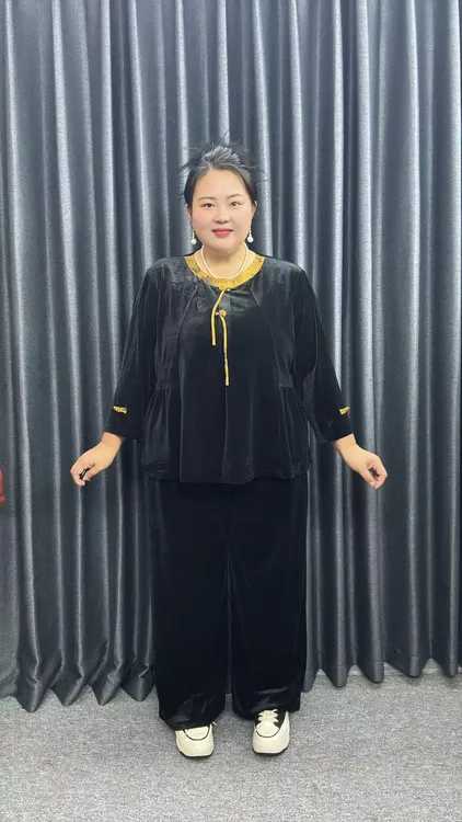 100-220斤特大码加肥加大长裤中国风金丝薄款中老年女装套装