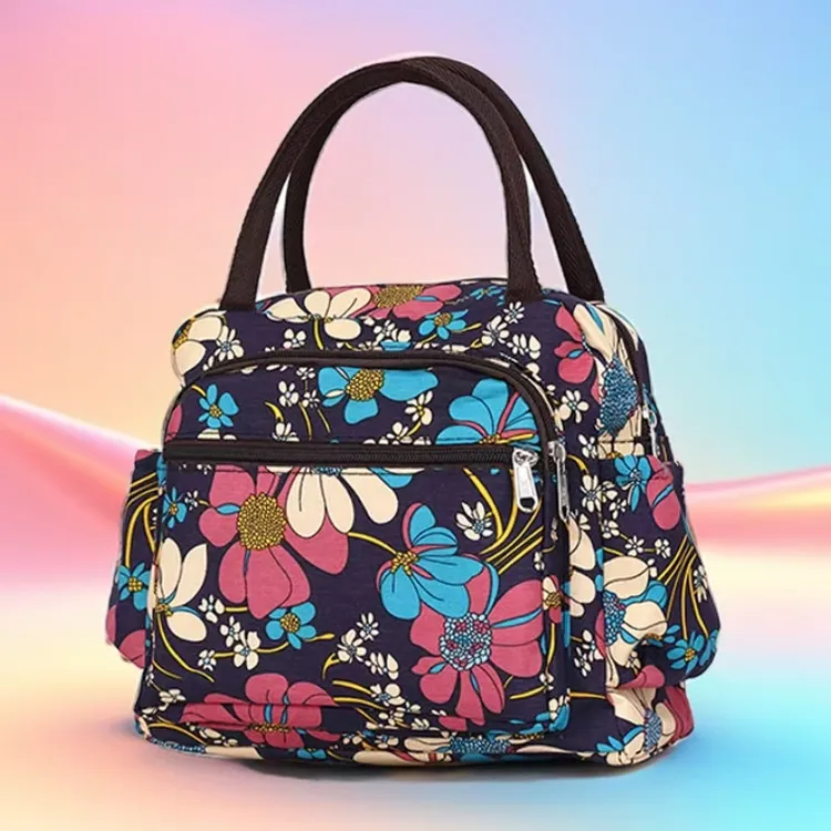 高端富婆手提包5层拉链口袋妈咪包时尚文艺压花手拎包花布女包