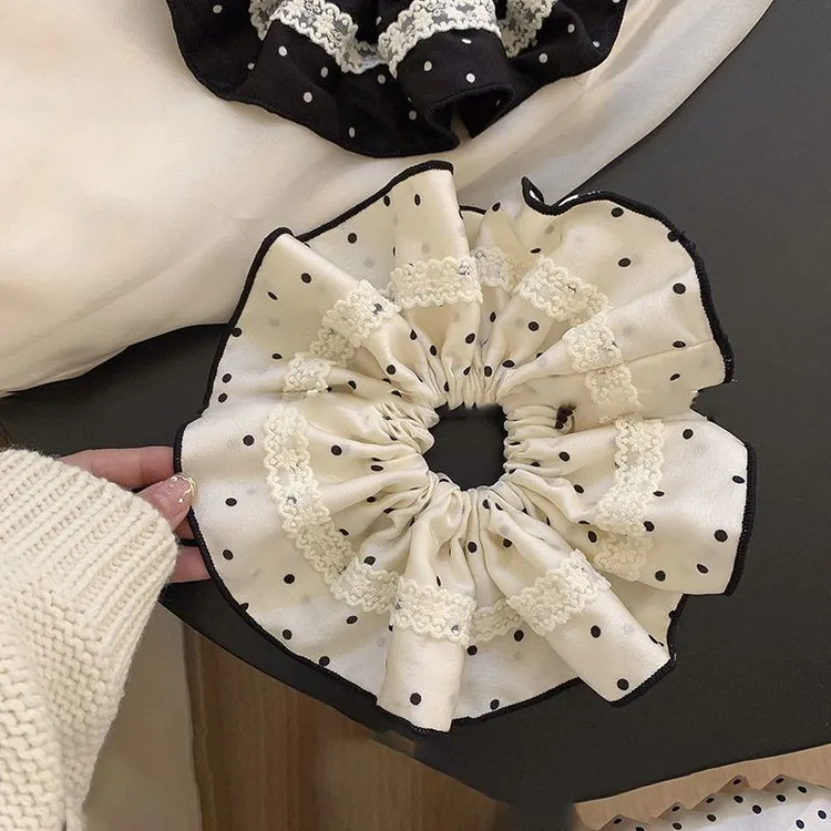 布艺缎面波点蕾丝花边大肠发圈复古温柔气质发绳时尚高级感发饰