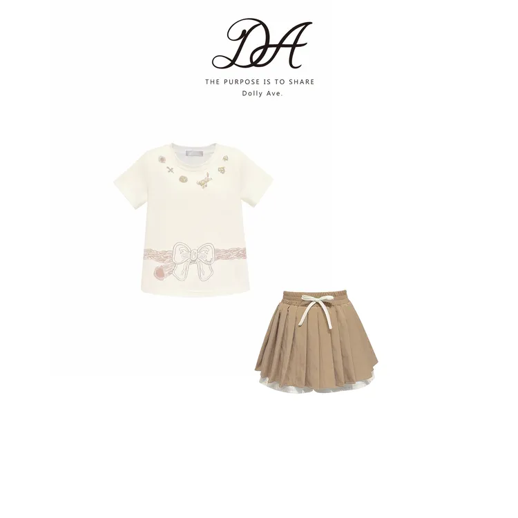 【现货】Dolly Ave「少女系列」 高定天丝棉蝴蝶百褶裙裤夏季女童套装