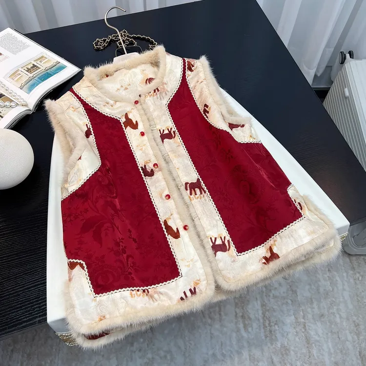 儿童新中式双面穿夹棉马甲女童新年喜庆汉服唐装拜年马甲上衣外套