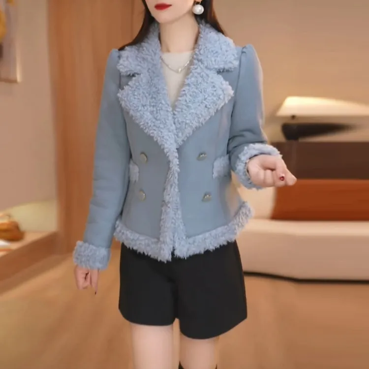 蛋白皮加绒加厚短款外套2025冬季新款时尚修身轻奢显瘦小香风上衣