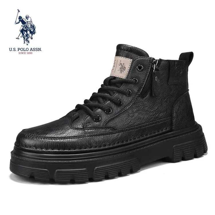 U.S. POLO ASSN.冬季保暖英伦风男款户外复古时尚高帮马丁靴增高