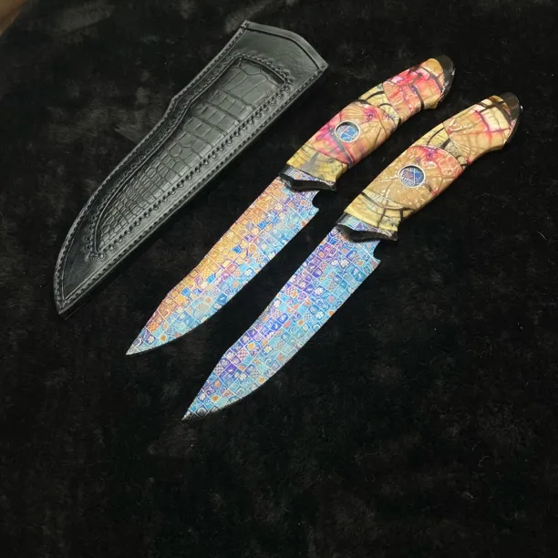拆卸版本马赛克直刀纯手工制造工艺精美花纹刀收藏送礼刀支持定制