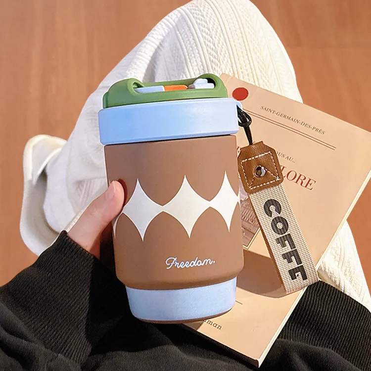 女生高颜值316咖啡保温杯新款陶瓷内胆水杯办公室便携双饮吸管杯