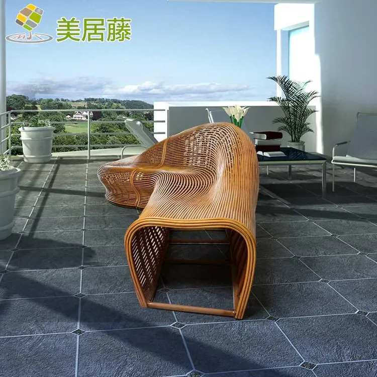 户外庭院多人座藤椅沙发定做大户型花园休闲椅设计师异形藤编椅