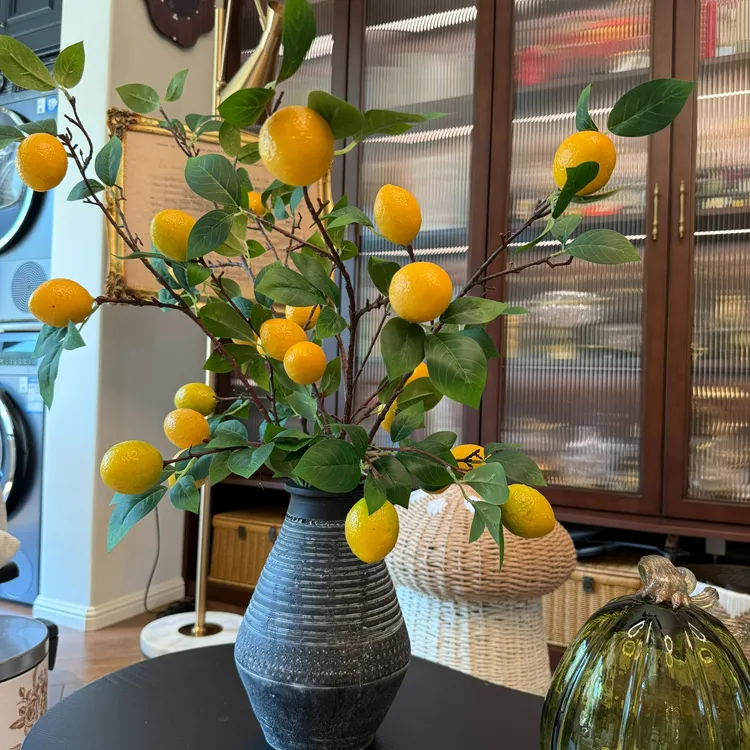 掬涵仿真柠檬果客厅餐桌插花果实枝条仿生高枝布景道具装饰【荐】
