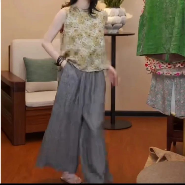 夏季薄款松紧高腰阔腿裤子女显瘦好休闲潮流精品女装