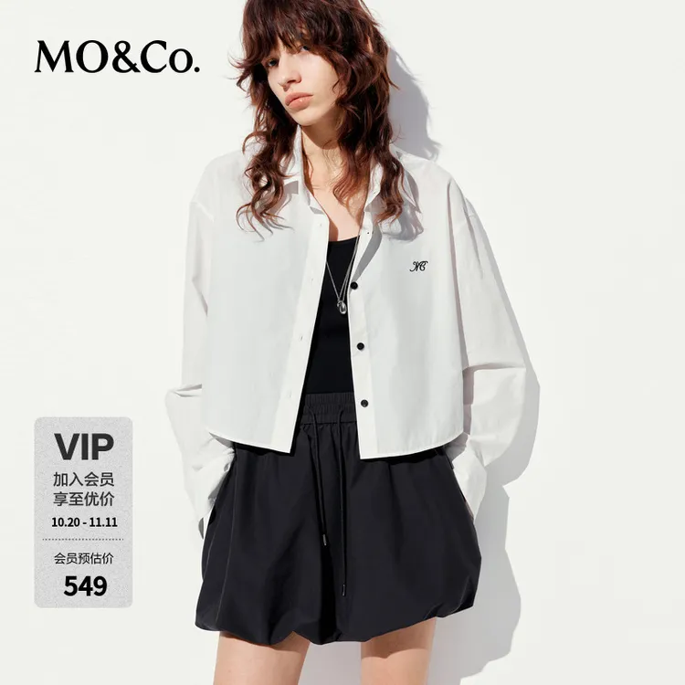 MOCO衬衫2025夏新品UPF50+防晒服箱型短款字母刺绣长袖MBE2SHTT05