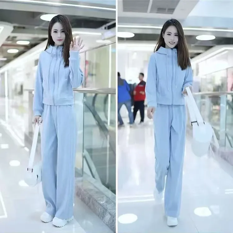连帽卫衣阔腿裤时尚套装女2025春小个子洋气运动休闲气质两件套潮