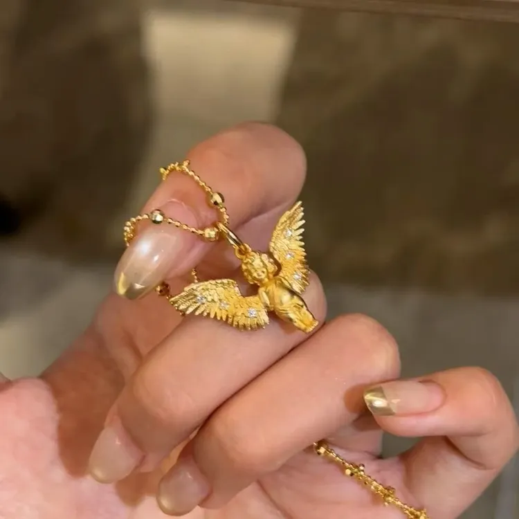 坠链均925银锆石 丘比特天使项链法式高级感小众设计百搭锁骨链