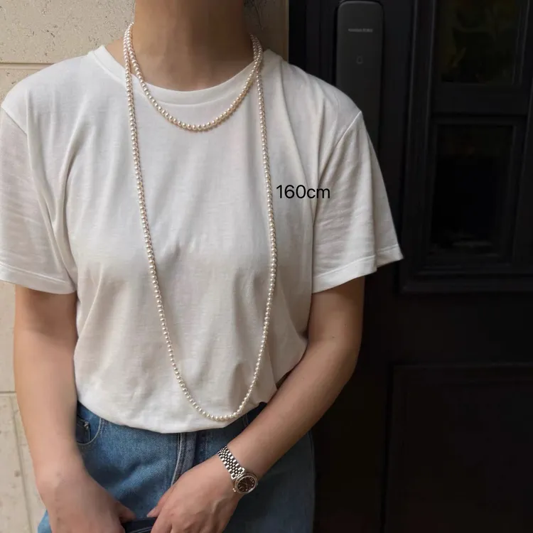 【晓荷】「160cm无核小香风」6-6.5mm极强光近圆微瑕珍珠长项链毛衣链