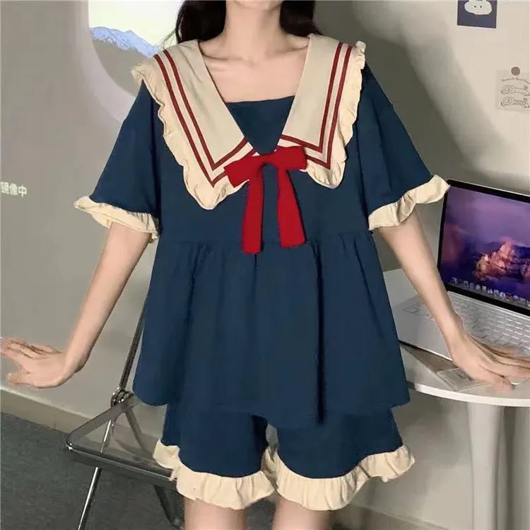 睡衣女春夏季新款甜美可爱二次元日系少女直播货源家居服外贸