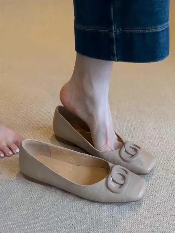羊皮版~法式复古百搭平底奶奶鞋女浅口方头一脚蹬通勤玛丽珍单鞋