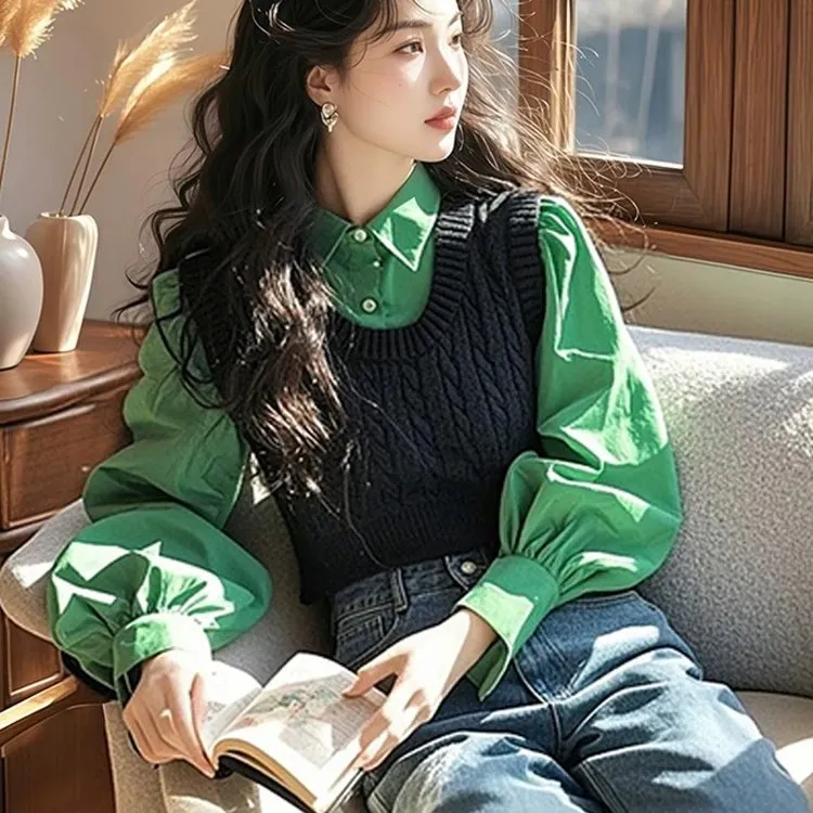2025超火冬装一整套ootd穿搭过年衣服新款春季马夹衬衫两件套爆款