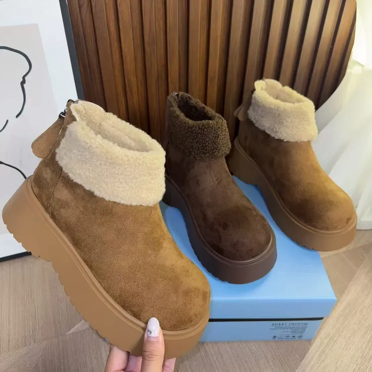 靴子加绒高跟低跟防滑磨砂皮棉鞋时尚雪地靴短靴百搭阔腿裤必备鞋