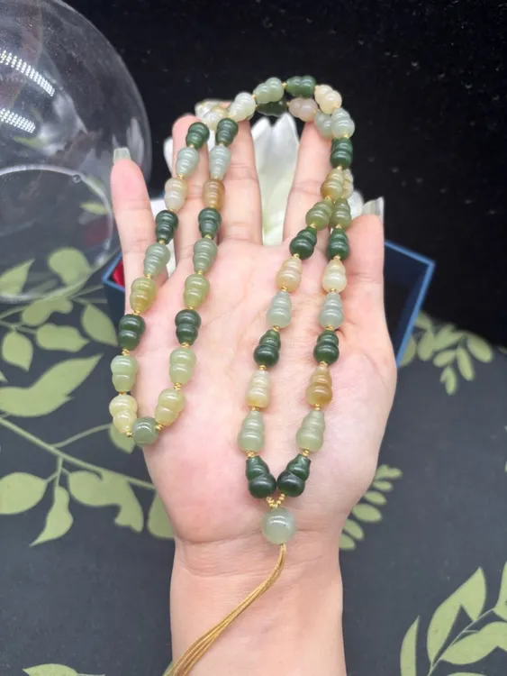 高端天然和田玉多宝色葫芦8X10mm项链玉石珠链吊坠挂件绳时尚百搭