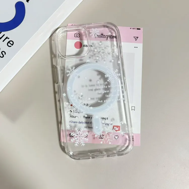 【亚克力磁吸】ins风冬日雪花高透手机壳适用iPhone16Pro/15/14防摔