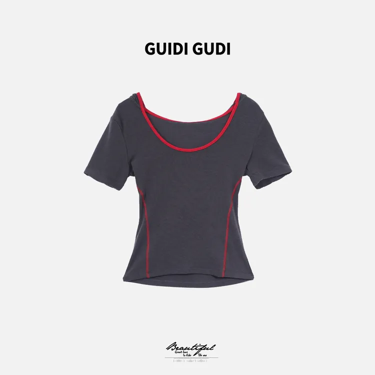 GUIDI GUDI【禁区红线】百搭时尚连帽短袖T恤/黄加蓝 T9521318H