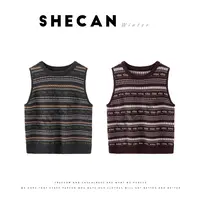 SHECAN【chill】冬款时尚复古港风100绵羊毛无袖提花毛针织衫5DC013