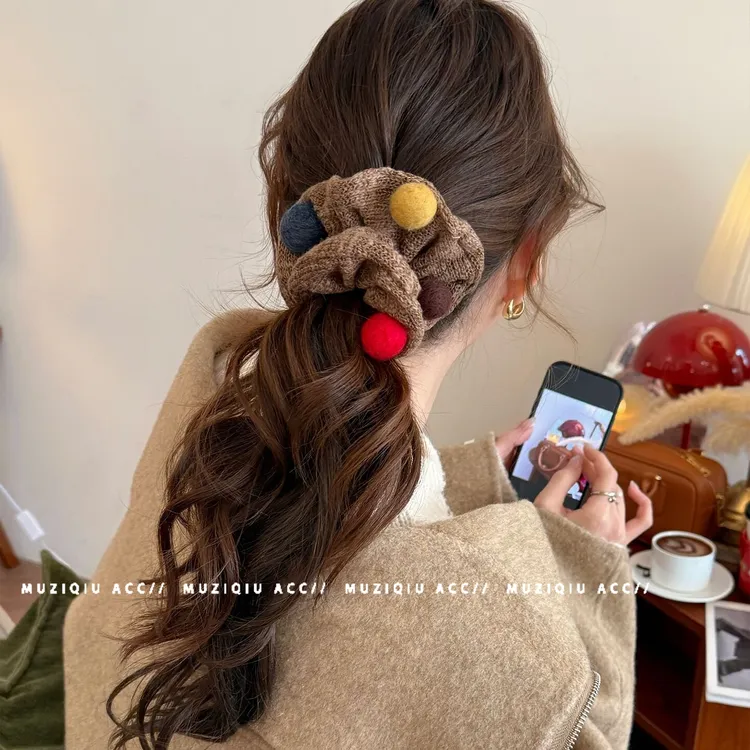 木子秋软糖毛球针织发圈韩版高级感气质时尚简约清新百搭头饰发饰
