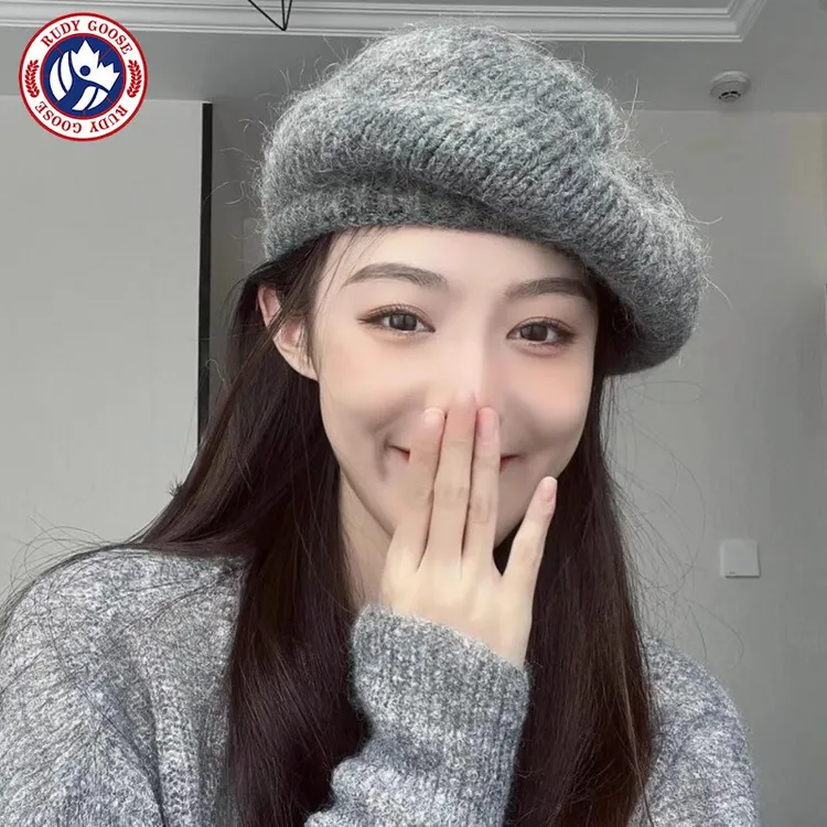 RUDY GOOSE韩系百搭英伦复古针织女秋冬显脸小画家帽大头围贝雷帽