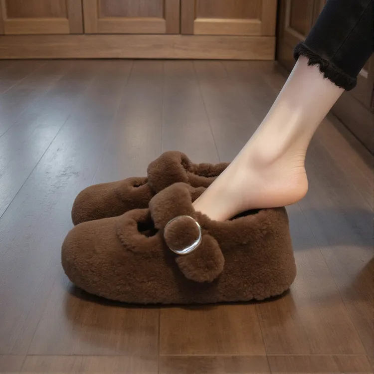 羊羔绒厚底毛毛鞋女外穿2025年新款秋季玛丽珍加绒保暖配裙子棉鞋