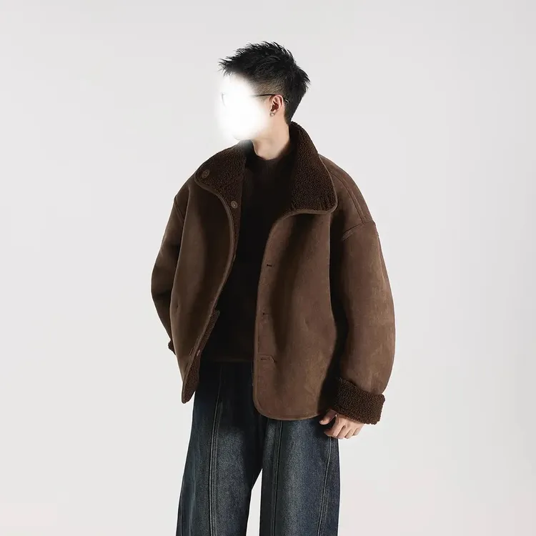 GCCDUPE77『托卡』磨绒绗线工艺双面穿皮毛一体仿麂皮绒夹克外套