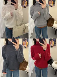 堆堆领镂空针织毛衣