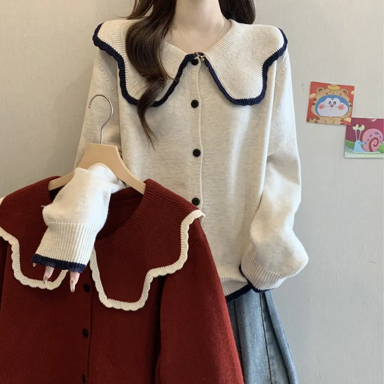 2025冬大码女装韩版减龄撞色翻领毛衣胖妹妹遮肚洋气百搭针织上衣