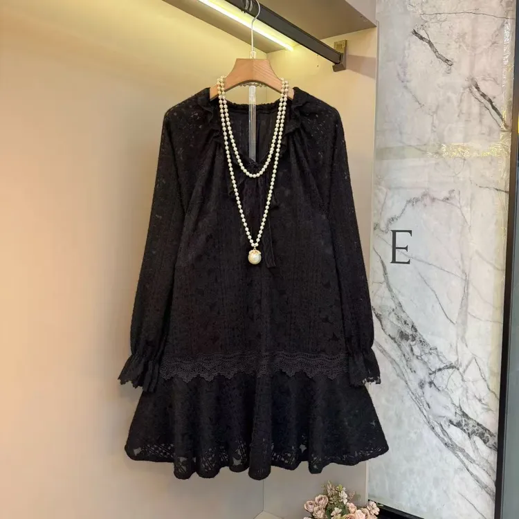 秋季2025新款时尚洋气蕾丝轻奢气质蝴蝶结长袖宽松显瘦上衣6555