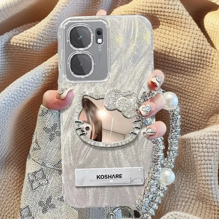 自带镜头膜iQOONeo9SPro+手机壳镶钻kt猫镜子V2403A全包iQOONeo9s