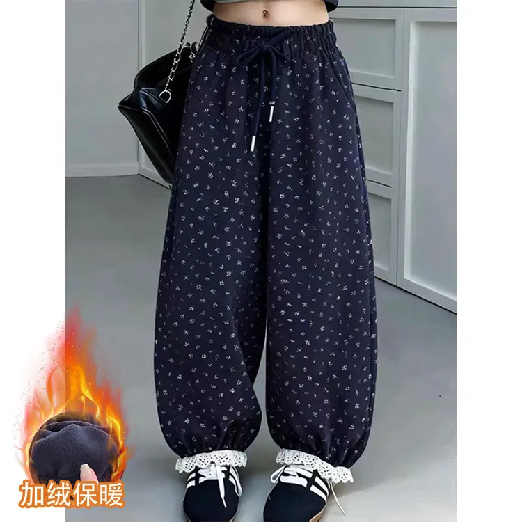 女童裤子显瘦休闲裤高腰直筒复古宽松加绒保暖百搭外穿加厚中大童