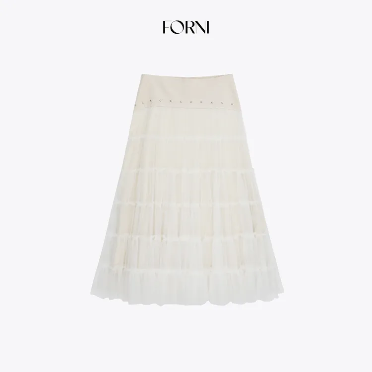 FORNI 巴厘岛假日 都市度假风高耗料网纱垂感网纱半身裙