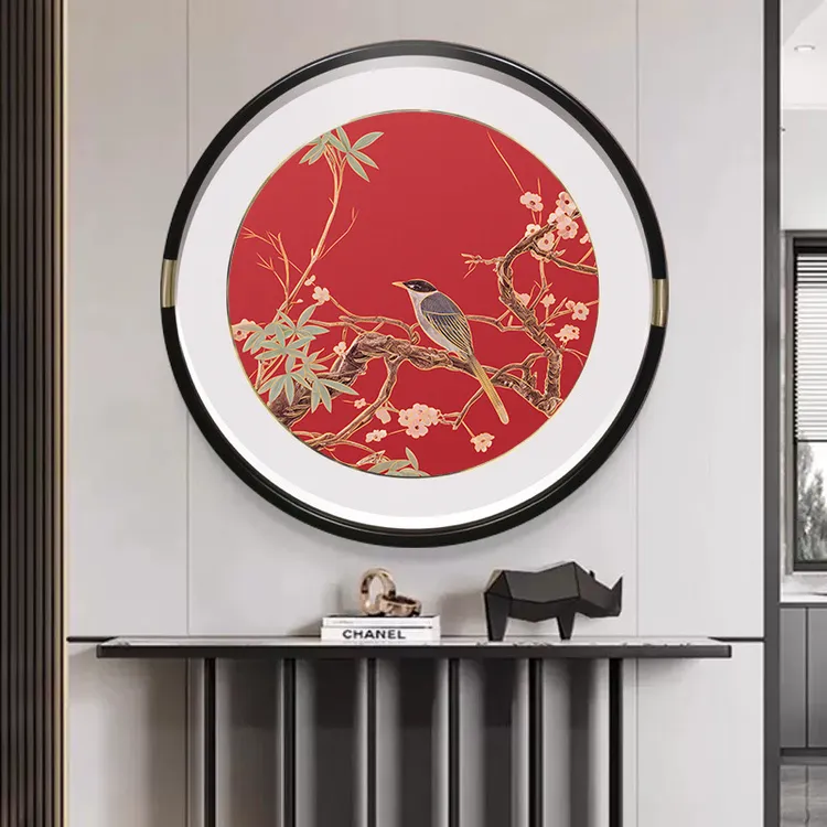 玄关新中式装饰画喜上眉梢挂画高端轻奢铜雕画装饰画手工沙发挂画