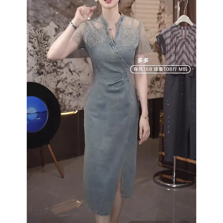 东方艺术牛仔收腰气质连衣裙