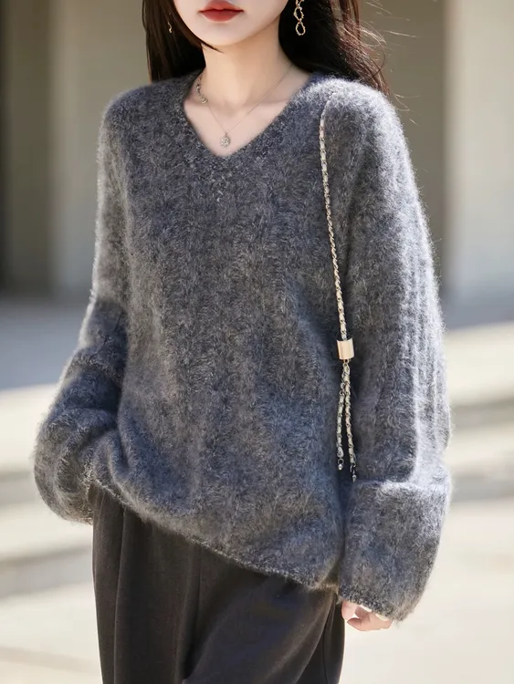 【现货V领拉绒400克】花纱升级绞花羊绒拉毛慵懒风百搭高克重AB混纺