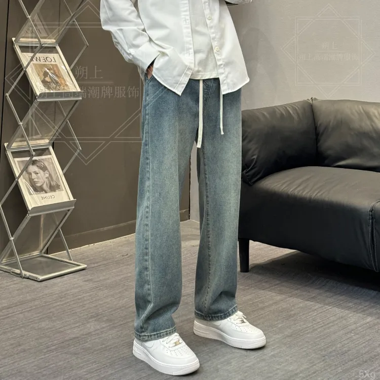 轻奢痞帅潮流美式复古男式牛仔裤宽松百搭直筒裤子男款爆款休闲
