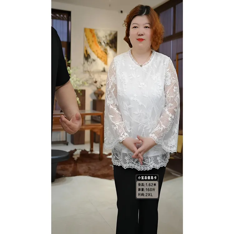 金雀绫【花无缺】设计师款蕾丝镂空高级感加宽加大衬衫SZA2SY517