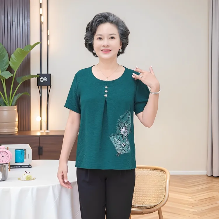 中年妈妈装夏装中老年人奶奶装夏款套装短袖t恤女士宽松大码休闲