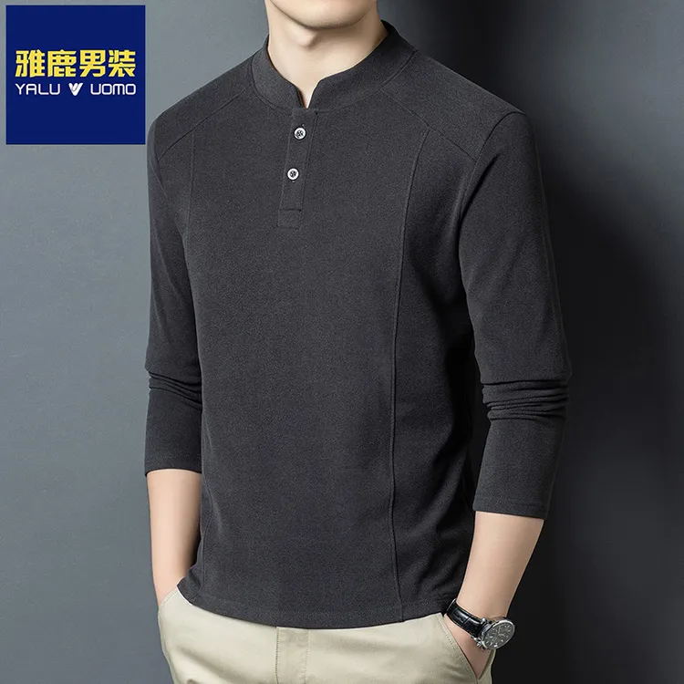 雅鹿男装冬季双面德绒男打底衫亨利领百搭打底衫长袖T恤立领卫衣