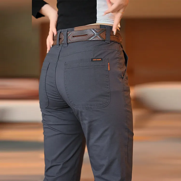 卡丹路纯棉夏季薄款男士休闲裤2025高端修身直筒潮流商务休闲男裤