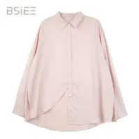 BSIEE本涩轻职风轻薄落肩衬衫印染慵懒风纯色简约百搭