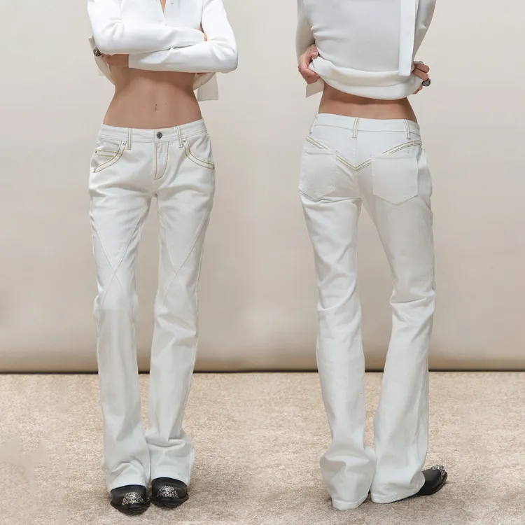 【Au不错哦专属】PRRP 原创复古做旧显瘦分割线设计白色牛仔长裤
