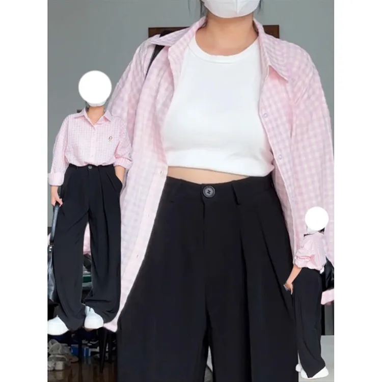 300斤大码胖mm黑色显瘦休闲西装裤女春季新款梨形身材宽松直筒裤